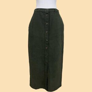 vintage 90s green elevated basic button front midi skirt